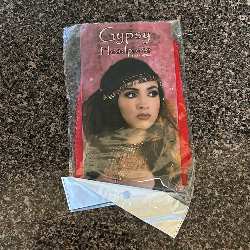Gypsy Head Scarf with Coins, red/gold